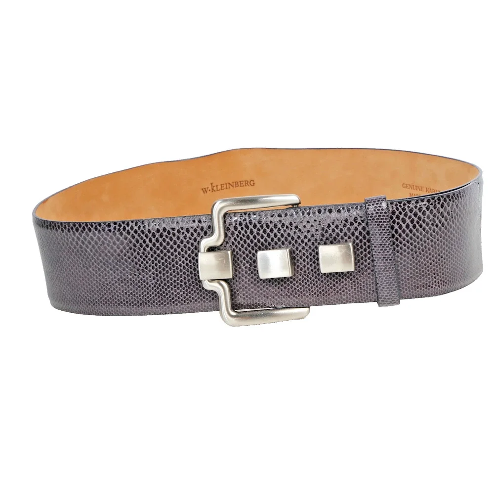 W. Kleinberg Genuine Karung Leather Wide Belt Brushed Silver Stud Buckle L USA